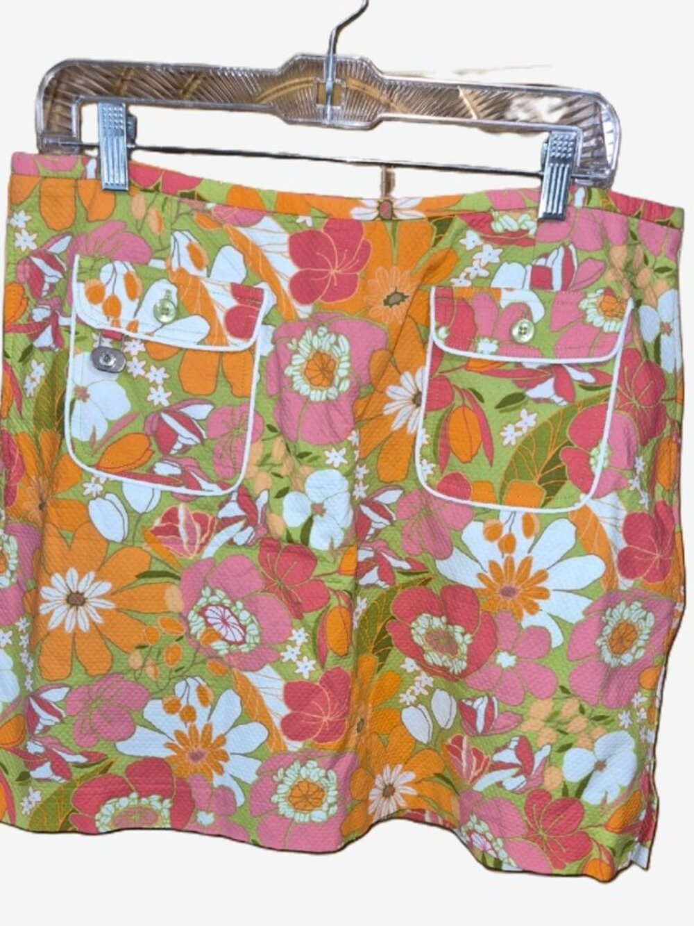 Liz Sport Skort Orange/Green Floral Golf Pockets Cotton Blend Size 14